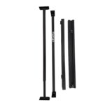 Firkantet teleskoprør og tilhørende skinneprofiler vist separat før montering i Starflex modulskinne-system.