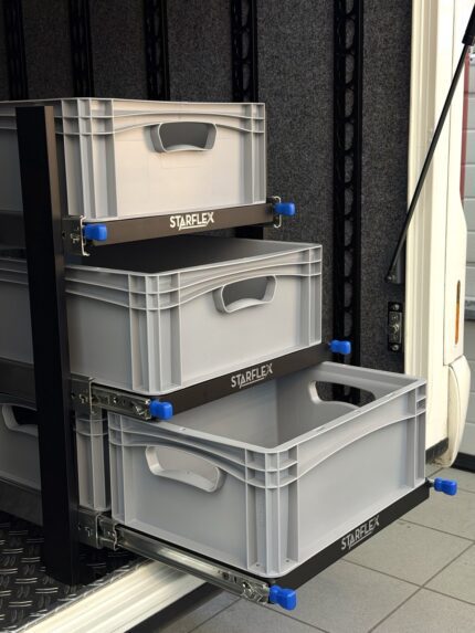 Starflex Euroslider uttrekkbar oppbevaringsløsning med flere uttrekk i varebil